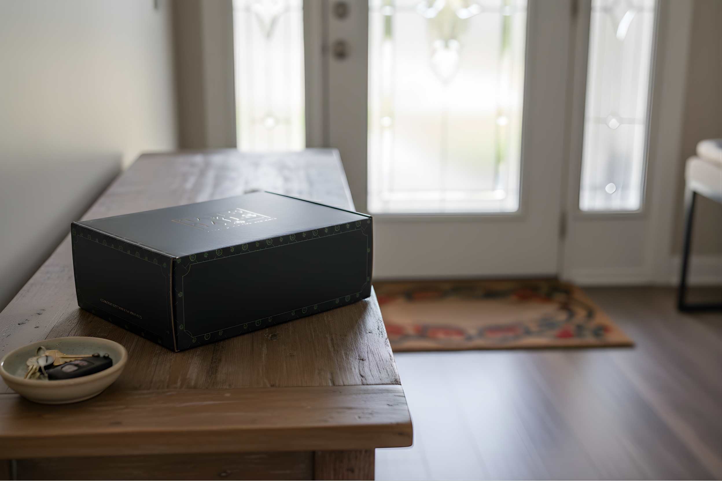 pet gift box delivered at a home ready to be opened.