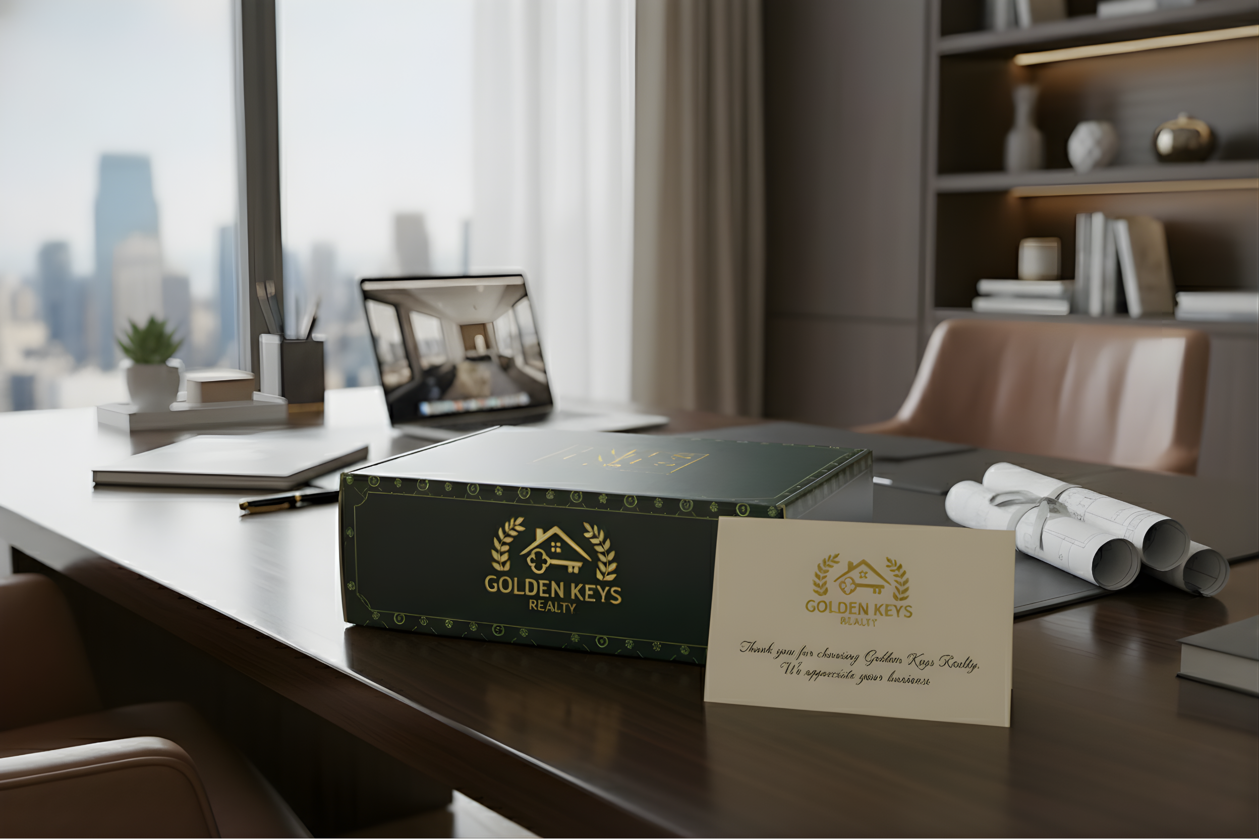 Pet gift box with corporate customization on an office table